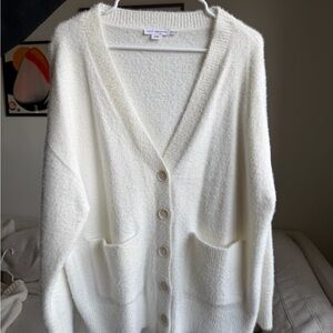 Good American Ivory Fluffy Button-Down Cardigan